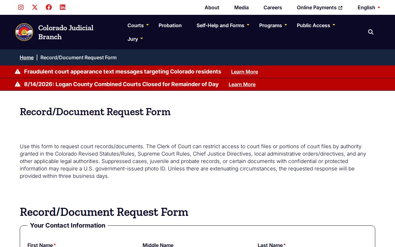 Summit County court docket record request form