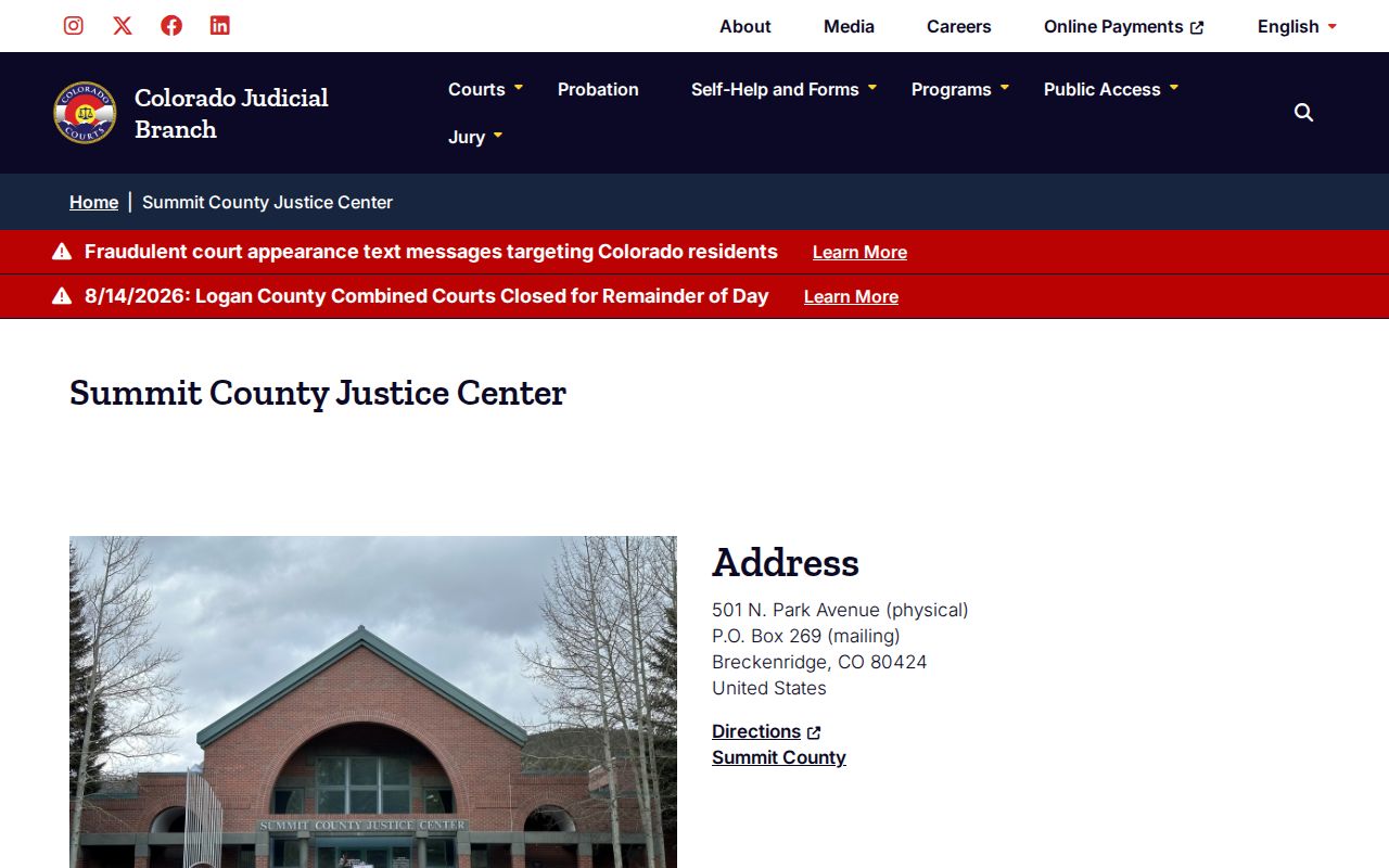 Summit County Justice Center for court docket access