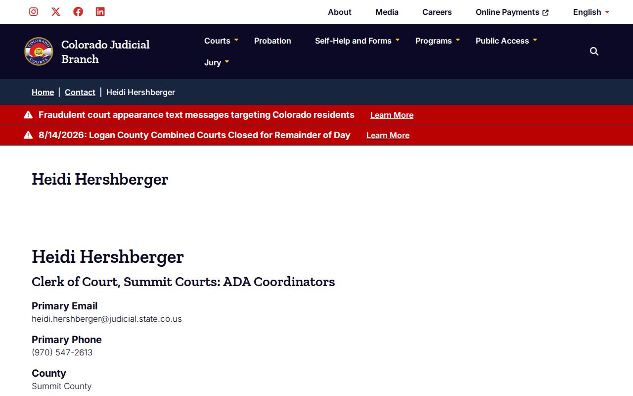 Summit County court records clerk contact page