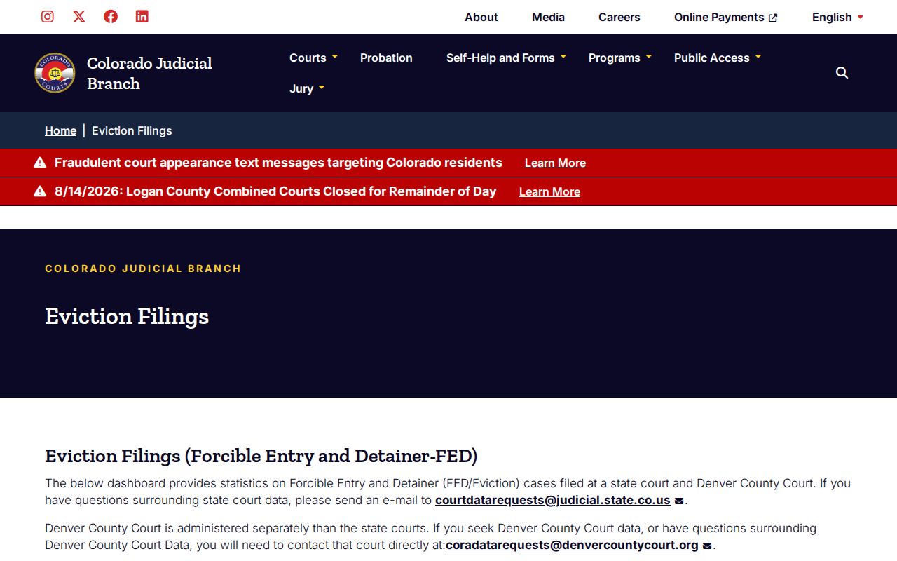 Summit County civil docket context from the Colorado eviction filings dashboard
