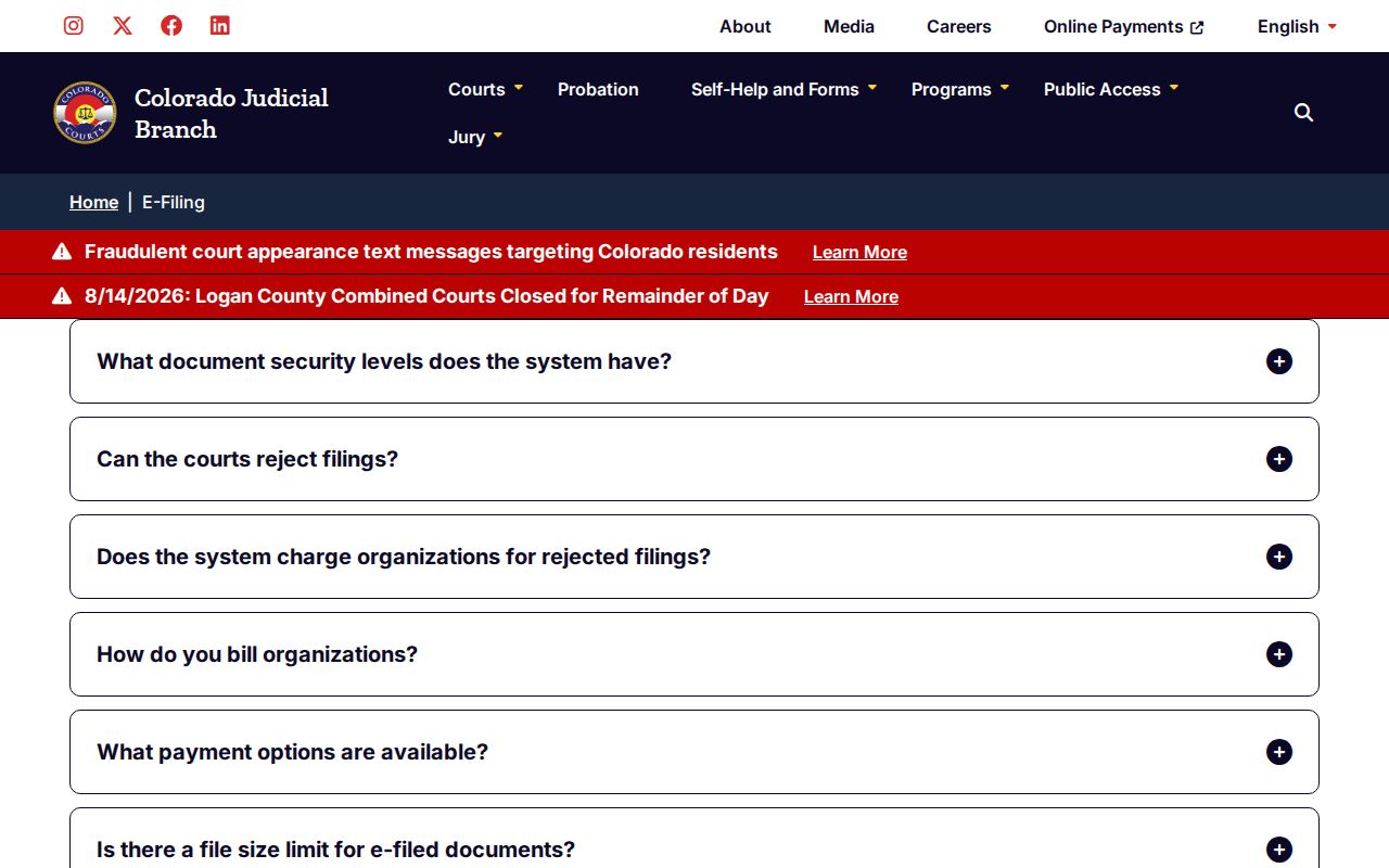 Summit County criminal docket and Colorado e-filing access limits
